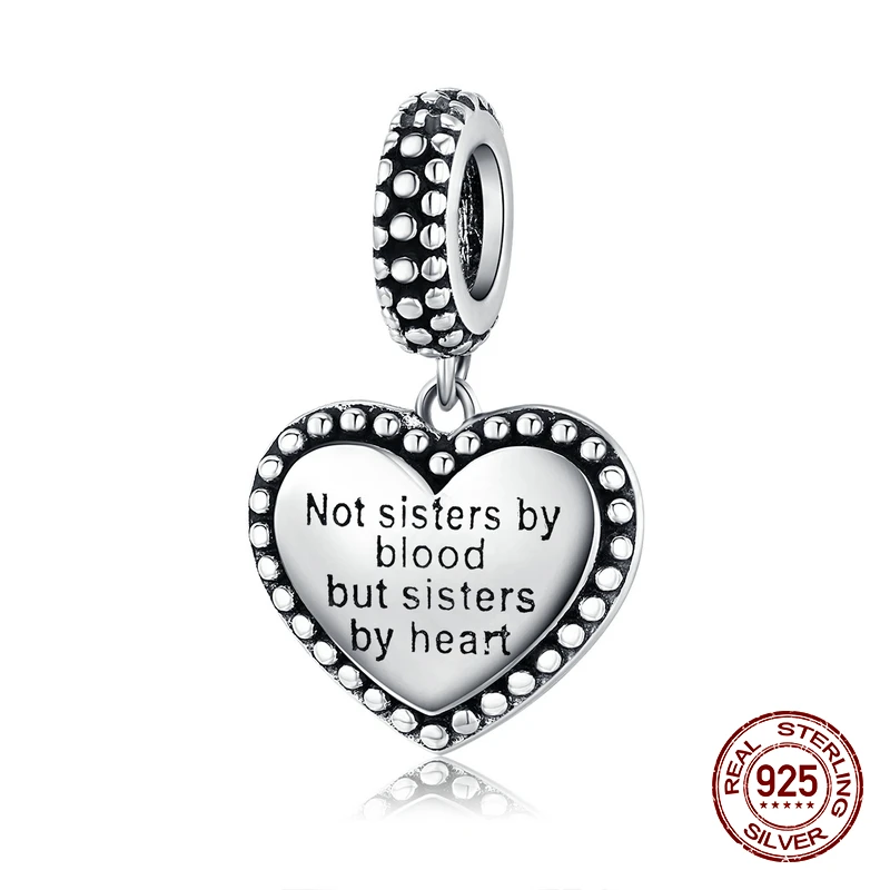 Подлинное серебро 925 пробы ретро в форме сердца сестра ожерелье кулон подходит