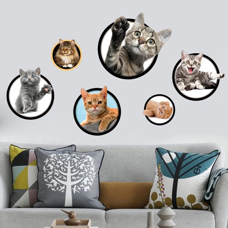 

HOT 3D Cartoon Cats Wall Stickers For Kids Rooms Bedroom Living Room Wall Decor Vinyl Diy Removable Lovely Animal Decals