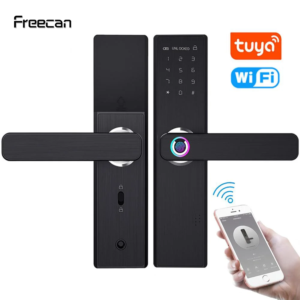 

FREECAN Wi-Fi электронный умный дверной замок с приложением Tuya, биометрический отпечаток пальца, интеллектуальный замок с паролем RFID