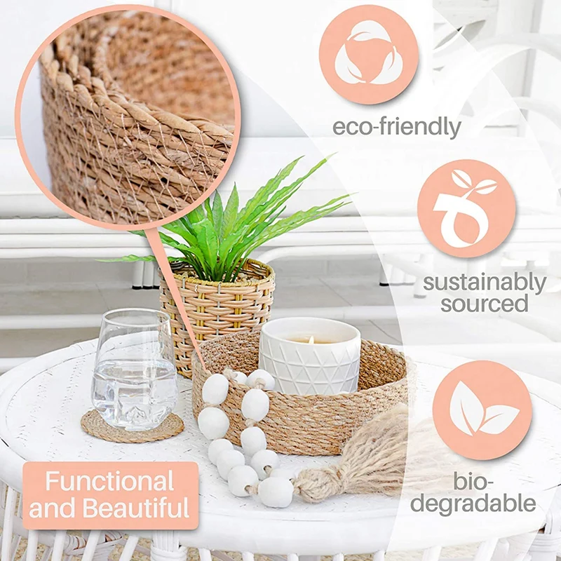 

3PCS Woven Round Seagrass Basket Tray Set for Home Decorative Storage Baskets for Organizing and Storage