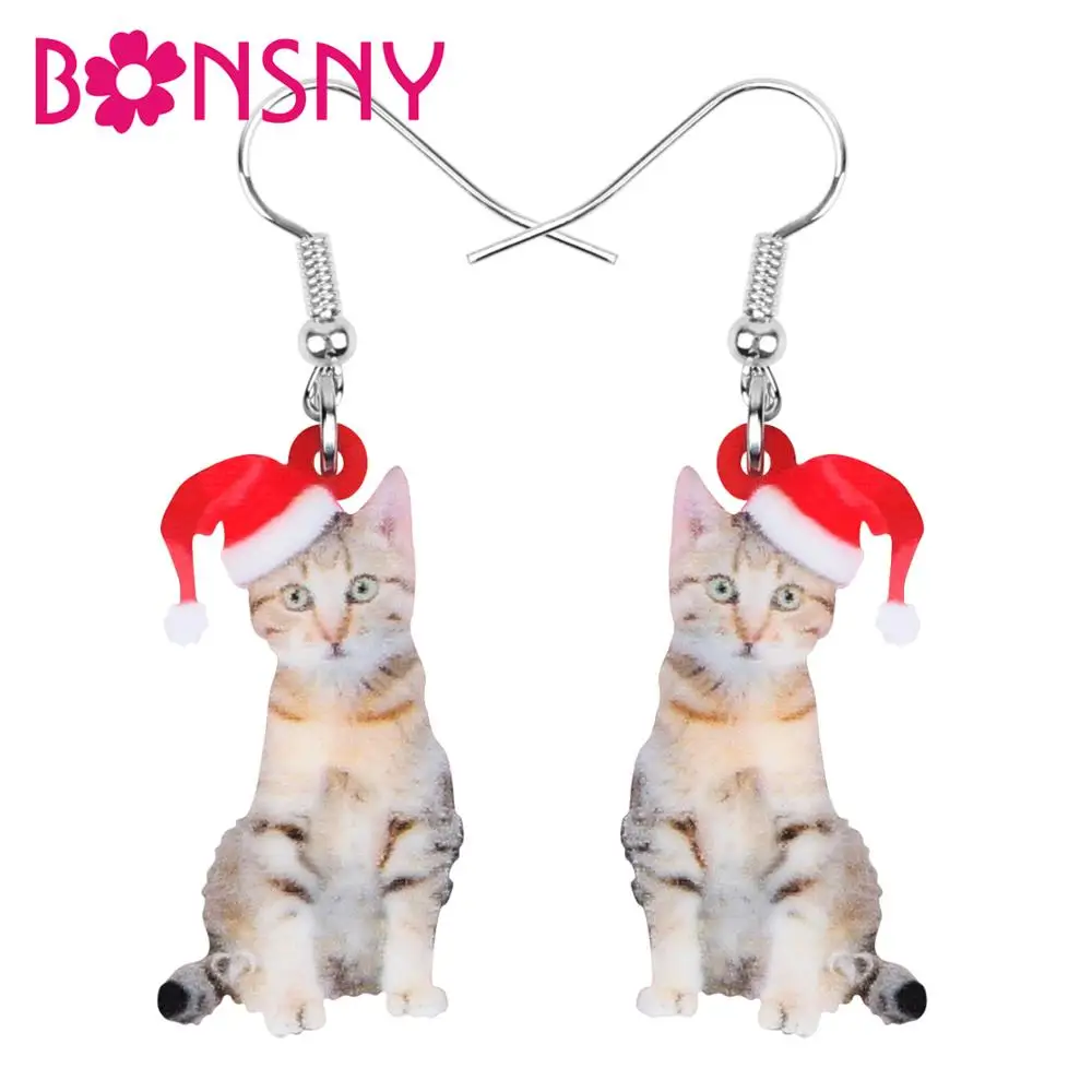 Bonsny акриловая рождественская шляпа американские кошачьи серьги висячие