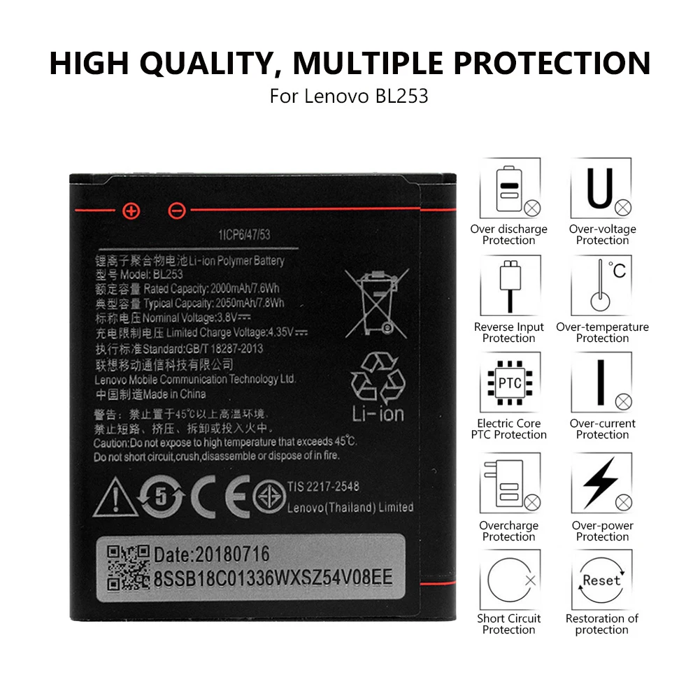 2000mah bl253 battery for lenovo a1000 a1000m a2010 a2580 a2860 bl 253 mobile phone batteries parts phones telecommunications free global shipping