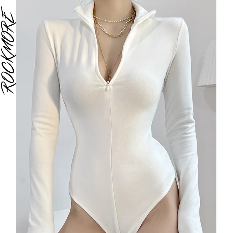 

Rockmore Sexy Turtleneck Rompers Women Bodysuit Long Sleeve Zipper Jumpsuits Women Fashion Streetwear Casual Outfits Overalls