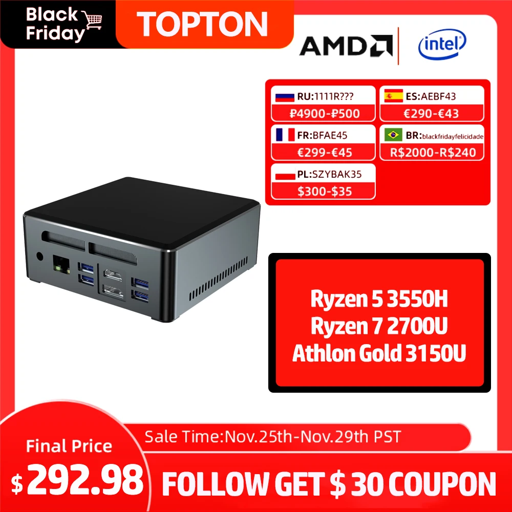 

Мини-ПК AMD Ryzen 7 2700U, четырехъядерный, 2 * DDR4 M.2 NVME, игровой компьютер, Win 10, HDMI 2,0, DP USB-C, BT
