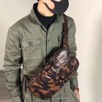 original new camouflage japanese style chest bag first layer cowhide messenger bag retro old mens casual leather soft messenger