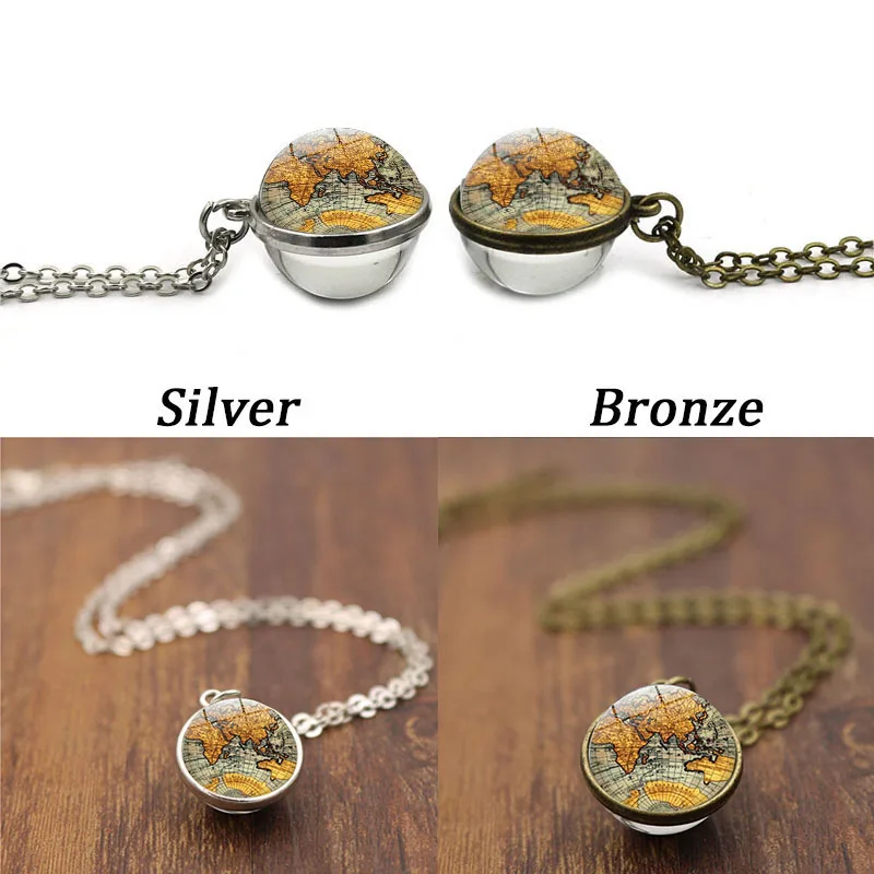 XUSHUI XJ винтажная карта мира Двусторонняя стеклянная подвеска с шариком ожерелье