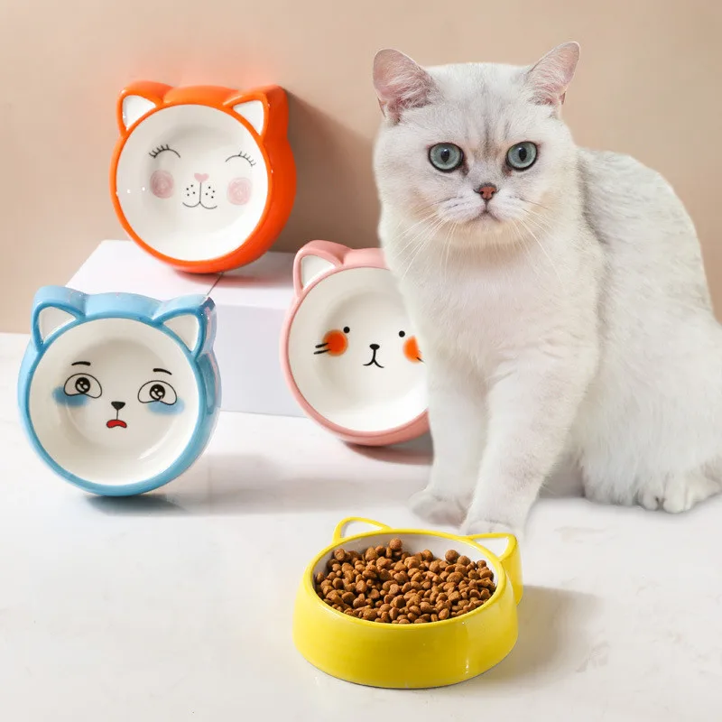 

Новые кормушки для домашних животных с мультяшным рисунком, высококачественные толстые Нескользящие керамические миски для кошек, товары ...