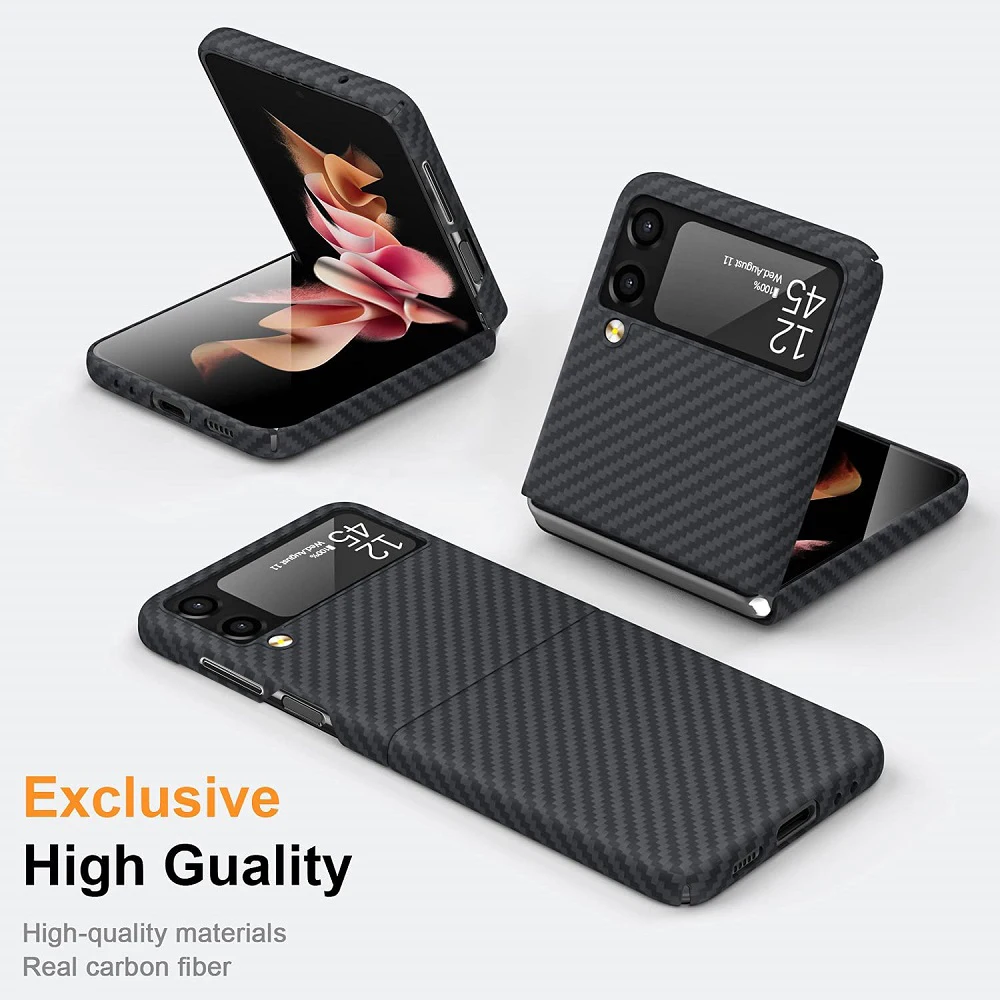 Real Carbon Fiber Case For Samsung Galaxy Z Flip 4 3 5G Case Ultra Thin Aramid Fiber Cover Capa for Samsung Z Flip3 Flip4 Fundas