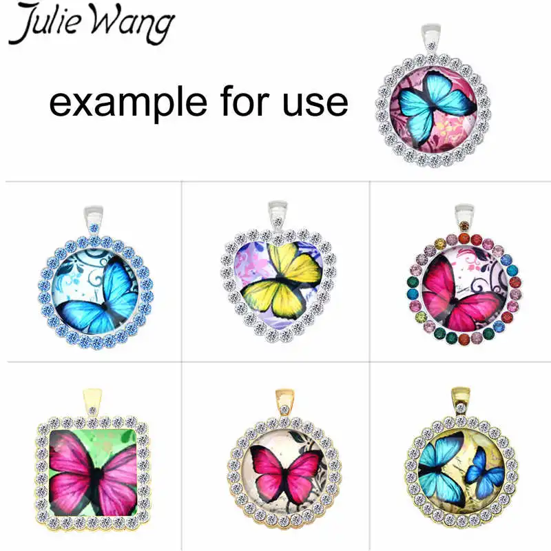 Julie Wang 1PCS Rhinestone Cabochon Setting Alloy Tray Bezel Blank Charms With Glass Necklace Bracelet Jewelry Making Accessory | Украшения