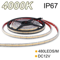 480ledsm dc12v 4000k ip67 9wm cob led strip 8mm pcb width hollow extrusion