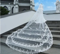 high quality luxury white ivory wedding veils 4m long 2m wide lace solid flower cathedral bridal veils with comb real photos new