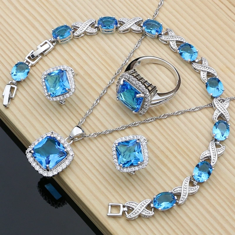 Женский комплект из колье серёг и браслета серебра 925 пробы | Украшения