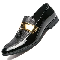 men formal shoes black sequin leather pointed loafers office shoes italian wedding dress shoes silver social shoe eur size 38 47