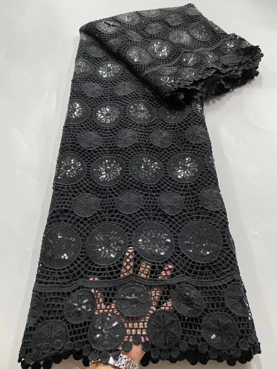 

Черная африканская кружевная ткань 2021 фототкань новейшая французская кружевная ткань с блестками для свадьбы LDP21220