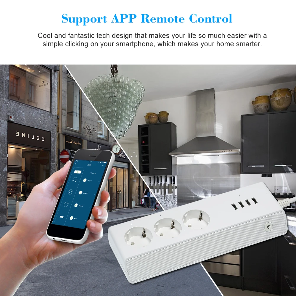 Умная розетка с таймером и Wi-Fi умный удлинитель 3 розетками переменного тока 4