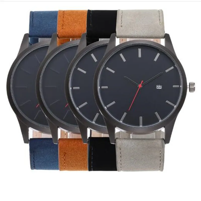 Мужские модные спортивные часы кожаный чехол из нержавеющей стали кварцевые