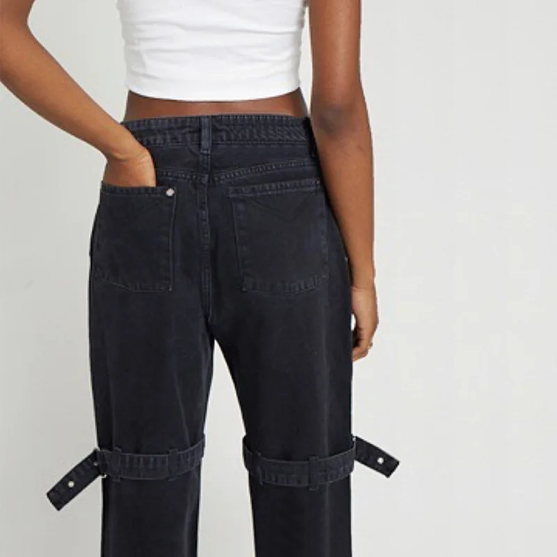 

New Style Unique Jeans Women Solid Vintage High Waist Wide Leg Denim Trousers Simple Students All-match Loose Fashion Harajuku
