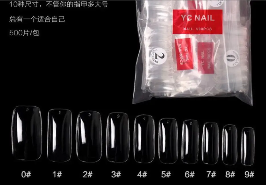 Оптовая продажа 500 шт. 10 размеров прозрачные накладные акриловые гелевые Типсы