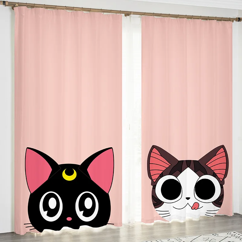 Аниме &quotЛуна&quot Cat розовая 2 панелей/идут в комплекте оконные Шторы блокировать