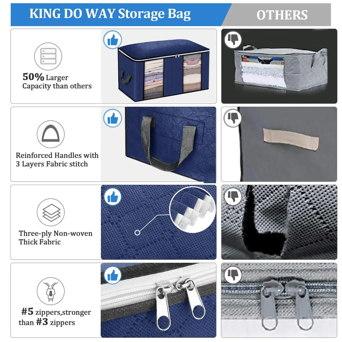 

3PC Storage Bag For Clothes Blanket Portable Non-woven Folding Clothes Pillow Quilt Blanket Storage Box Organizer Dustproof Bag