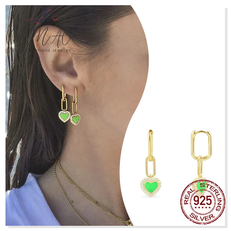 

925 Sterling Silver Zircon Green Love Earrings New Beach Party Holiday Gift Fashion Ins Style Luxury High Quality Boutique