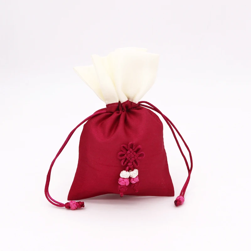 10*15 см темно красные китайские Сатиновые сумки с узелком подарок на свадьбу