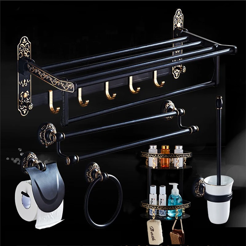 

Классические космические алюминиевые комплекты оборудования для ванны, черный набор аксессуаров для ванной комнаты, вешалка для полотенец...