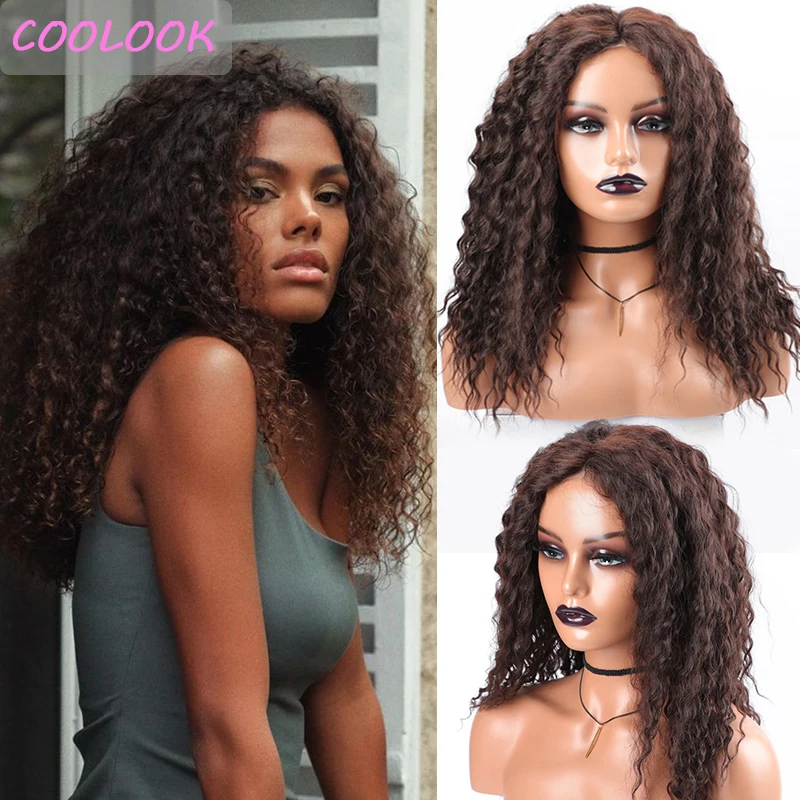 

Dark Brown Wave Lace Wig 18inch Golden Synthetic Water Wave Lace Front Wigs Cosplay Afro Kinky Curly Women's Wig Perruque Blonde