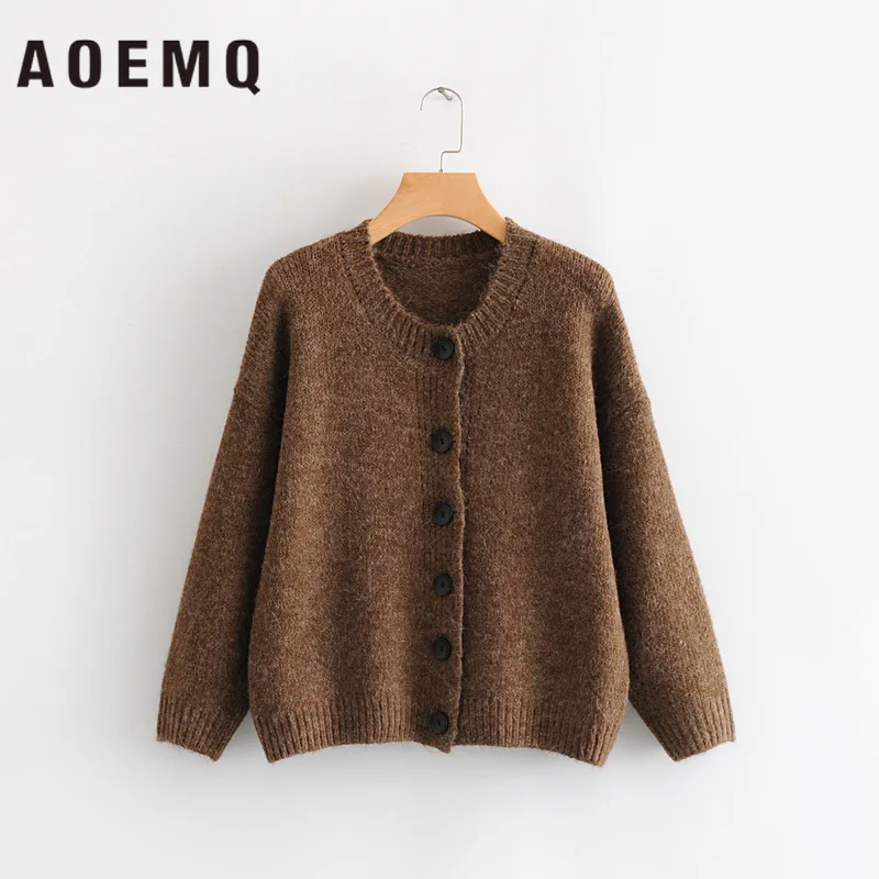 AOEMQ свитера теплые толстые 3 однотонных цветов кардиган с круглым вырезом зимний