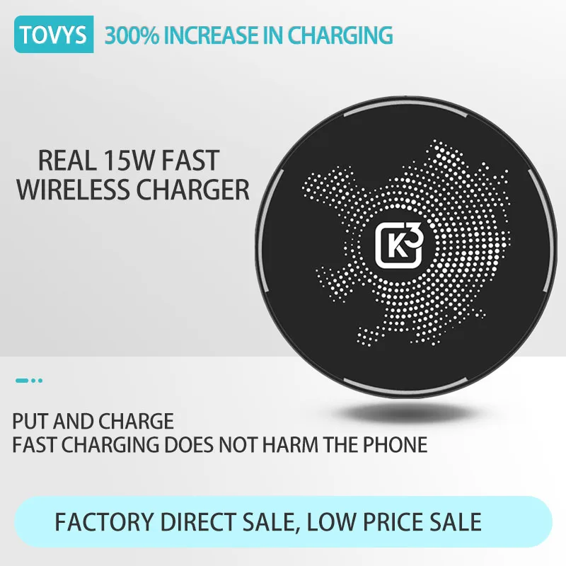 

Tovys 15W Fast Qi Wireless Charger Pad, For iPhone 12/11/8 Pro Max AirPods For Samsung S20+ S10 S9 Note 8 9 10 Mi 9 xiaomi 3 Pad
