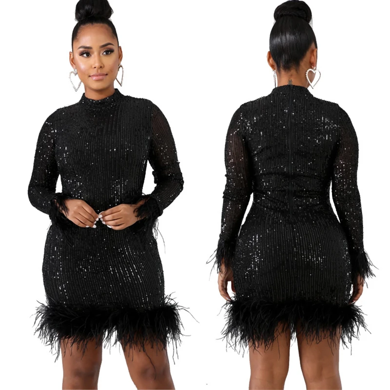 Сексуальное женское облегающее черное платье vestidos, платья для вечеринок, Украинская одежда sukienki, кружевное платье с блестками и длинным рукавом - Цвет: black 66