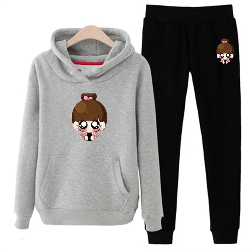 Комплект из 2 предметов, женская одежда, Chandal Mujer 2 Piezas, для бега, Femme, мультяшный принт, толстовка, штаны, спортивные костюмы, женский спортивный костюм - Цвет: Style 4 Grey