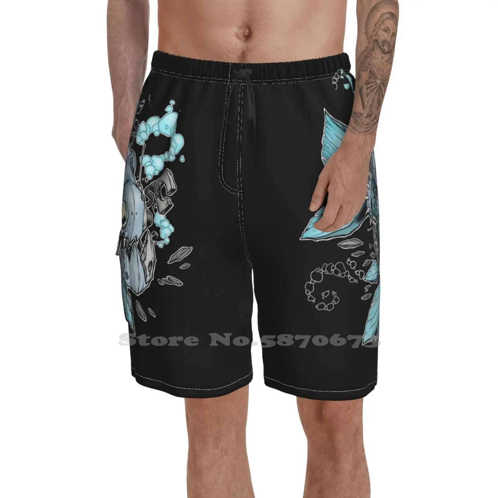 

Robo Fish Quick Dry Beach Shorts Robot Cyborg Sci Fi Science Fiction Fantasy Electronic Electric Mechanical Futuristic Fish