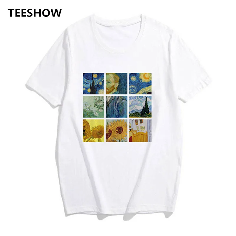 Женская футболка с рисунком Ван Гога Повседневная в клетку коротким рукавом