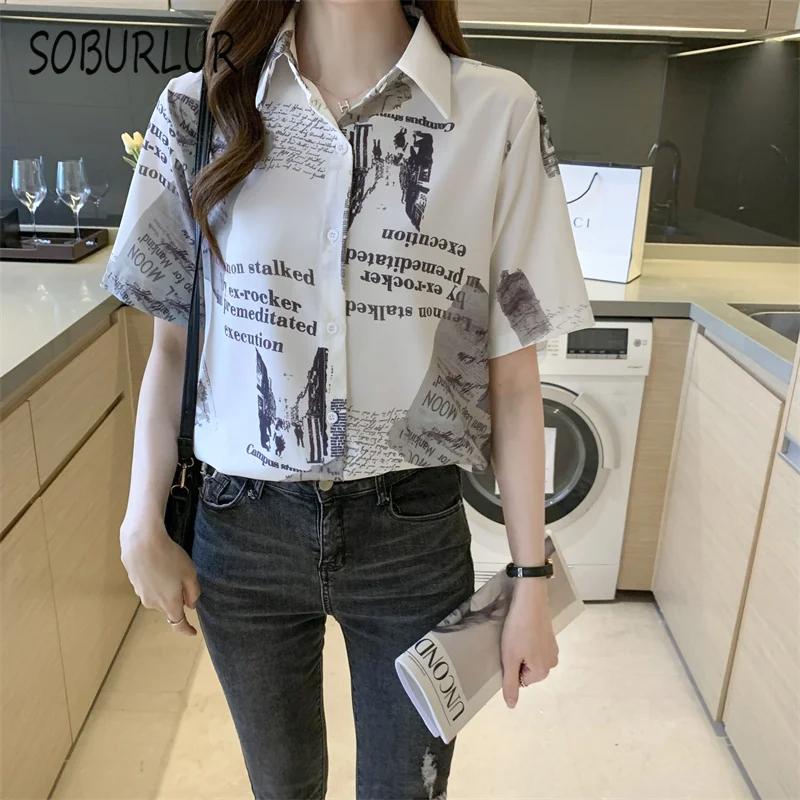 

2021 Spring Autumn Summer Women Shirts Plain Loose Oversized Blouses Female Tops Loose Korean Style Blusas Pockets Printing