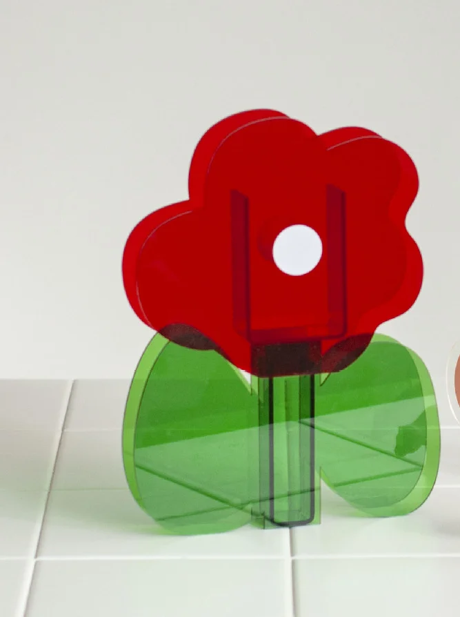 

Flower&Leaf Combination 2PCSNordic Simple Colorful Acrylic Vase Transparent Color Livingroom Geometric Ornaments Home Decoration