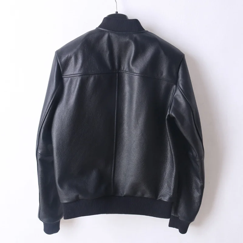 

Nice Pop Mens Genuine Leather Jakcets 4XL Baseball Jacket Mens Black Overcoats Stand Collar Slim Mens Outwear Nice Shipping