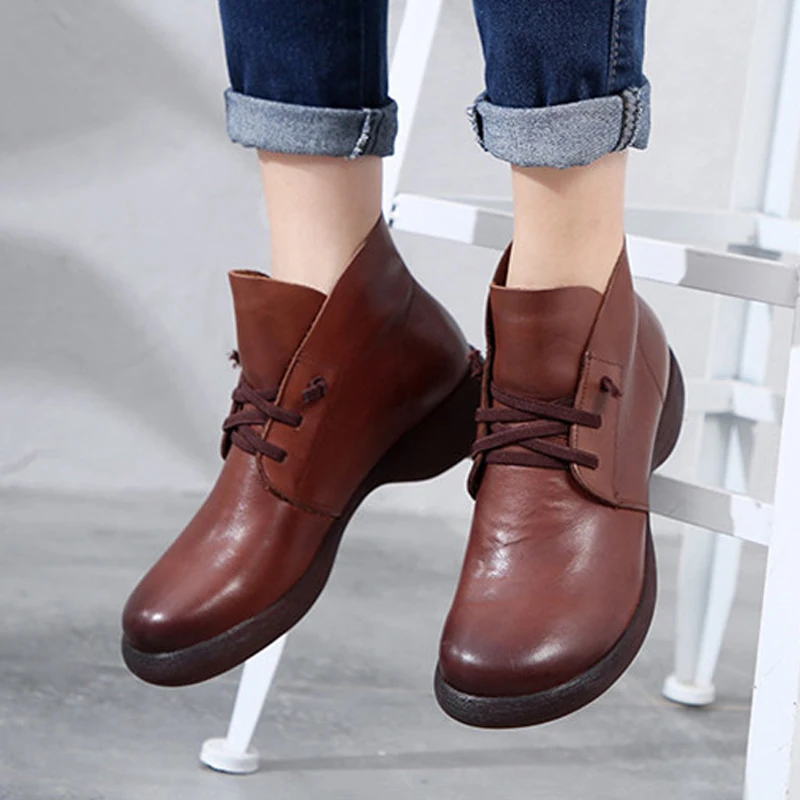

BEYARNEWomen Winter Snow Boots Genuine Leather Ankle Spring Flats Woman Botas Short With Fur 2020 For Women Lace Up Botas Mujer