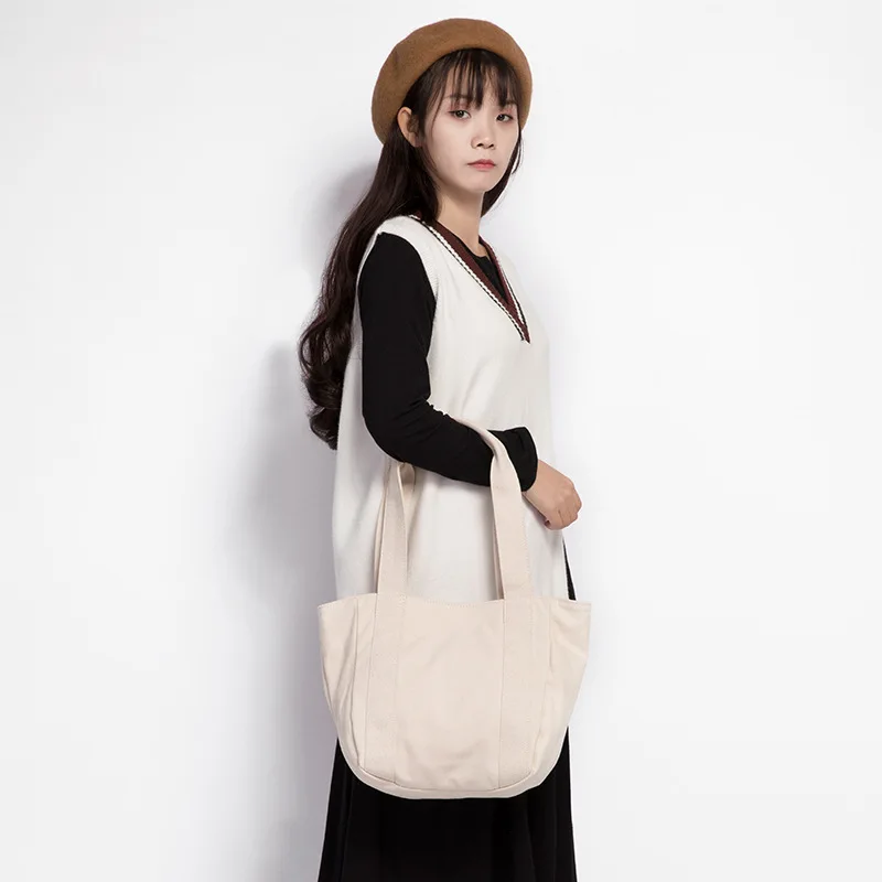 

Casual Simple Shopper Handbags for Women White Weekender Japanese Ladies Tote Canvas Shopping Travel Girls Shoulder Bags Cute