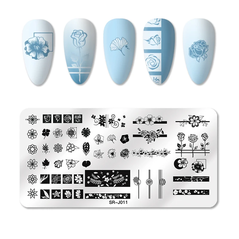 1 шт. прямоугольные пластины для стемпинга ногтей цветок лист смешанный узор