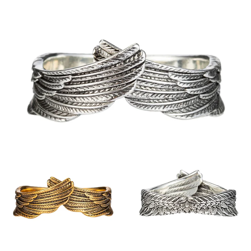 Регулируемое кольцо на палец с крыльями перьев для мужчин и женщин золотого