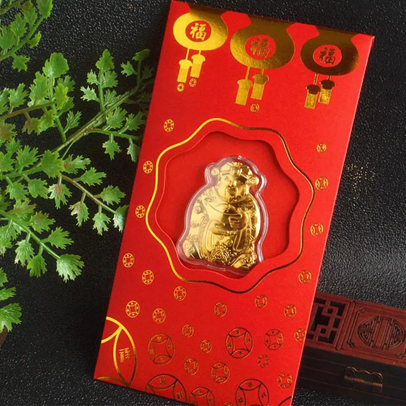 

1pc Chinese Red Envelopes Hong Bao Festival Money Packets with Gold Foil God Lucky God of wealth Commemorative Coin