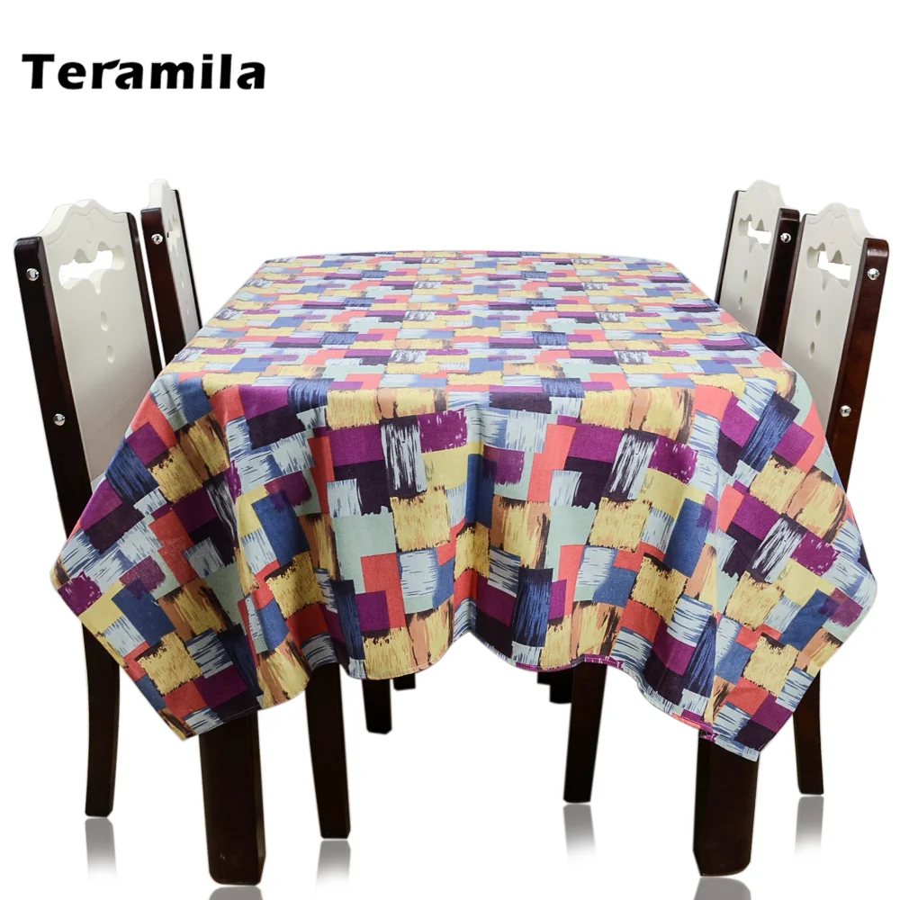 Настольная скатерть Teramila толстая разноцветная из хлопка и льна в клетку