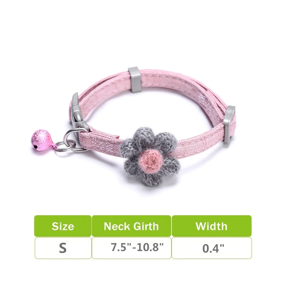 Отрывной ошейник для кошек с колокольчиком и цветком однотонный регулируемый
