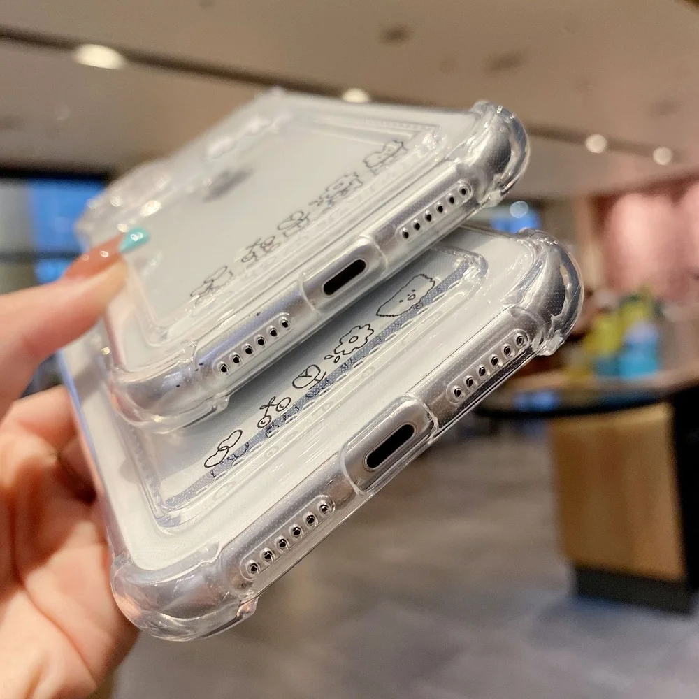 Cartoon Card Bag Phone Case For iPhone 14 13 12 11 Pro Max 7 8 Plus X XR XS Max SE 2 Transparent Wallet Soft Bumper Back Cover