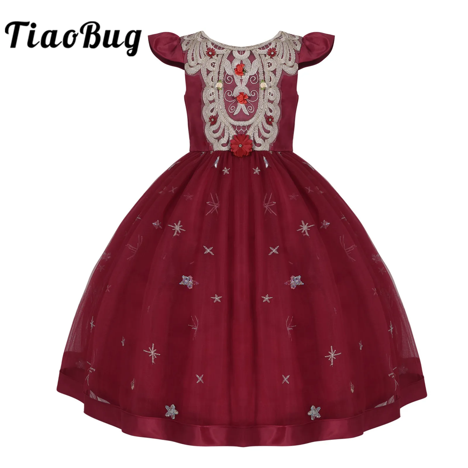 

Embroidery Flower Girls Dress Kids Girls Princess Ball Tulle Dress Wedding Party Children's Pageant Birthday Dress Filles Robes