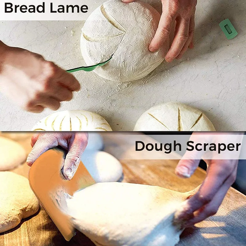 

Round Bread Proofing Basket Baking Dough Rising Bowl 2 Set Sourdough Handmade Bread Baskets 9 Inch with Bread Lame Linen Liner C