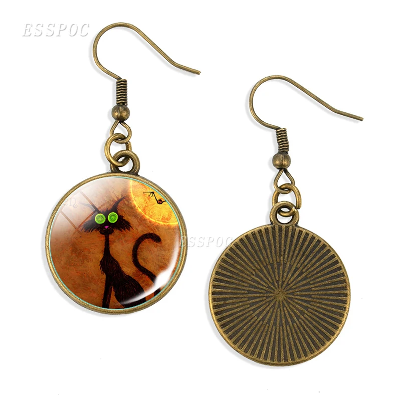 Женские Висячие серьги в виде черного кота висячие серьги-кабошоны с фонариком и