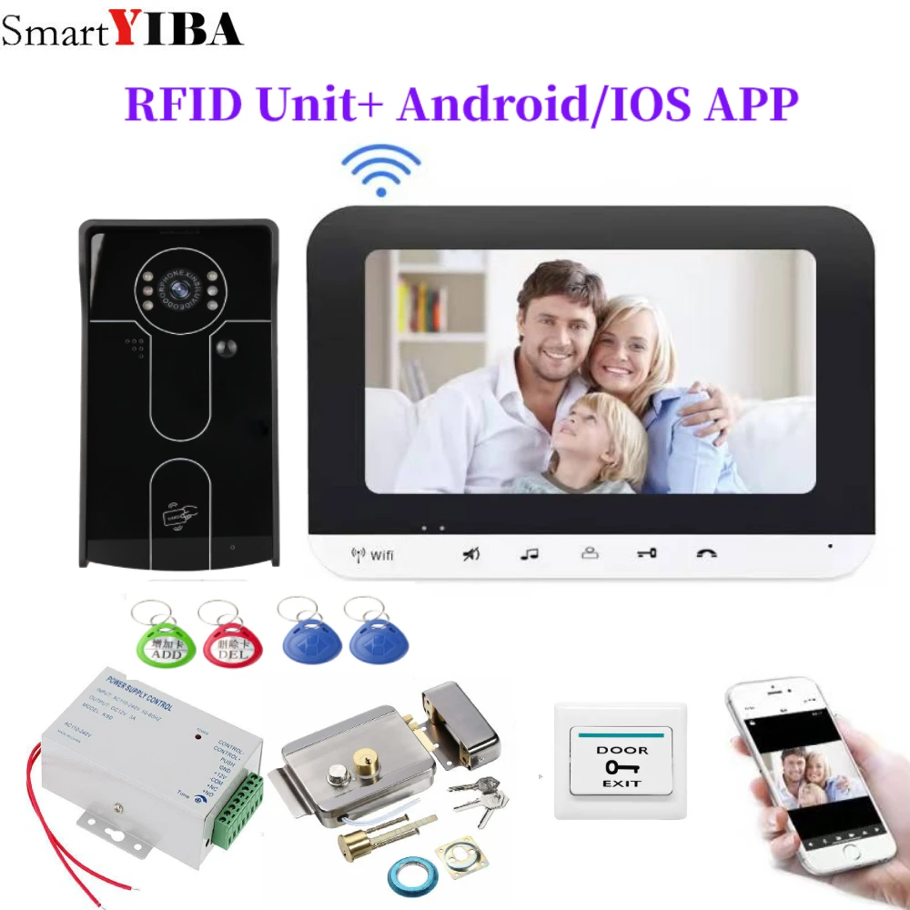 

RFID Wired Video Intercom Video Door Phone 7'' wifi Video Camera Doorbell Waterproof Card Keyfobs Unlock for Home Villa