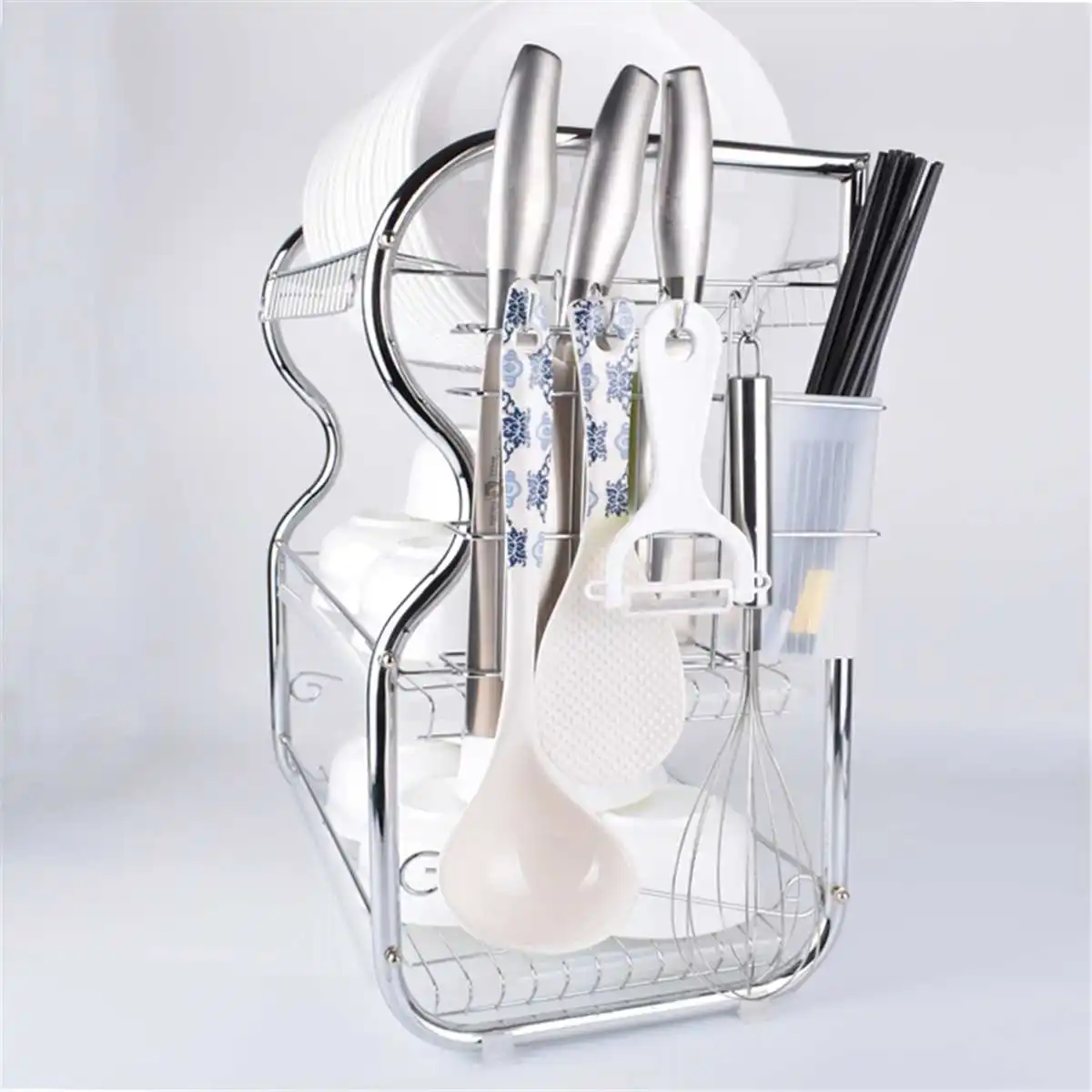 

3 Layer Stainless Steel Cutlery Stand Shelf Cutlery Dish Rack Kitchen Dish Storage Rack Drain Storage Rack Knife Holder New